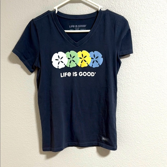 Life Is Good Tops - Life Is Good Blue and White Short Sleeve Tee with Sanddollar Design